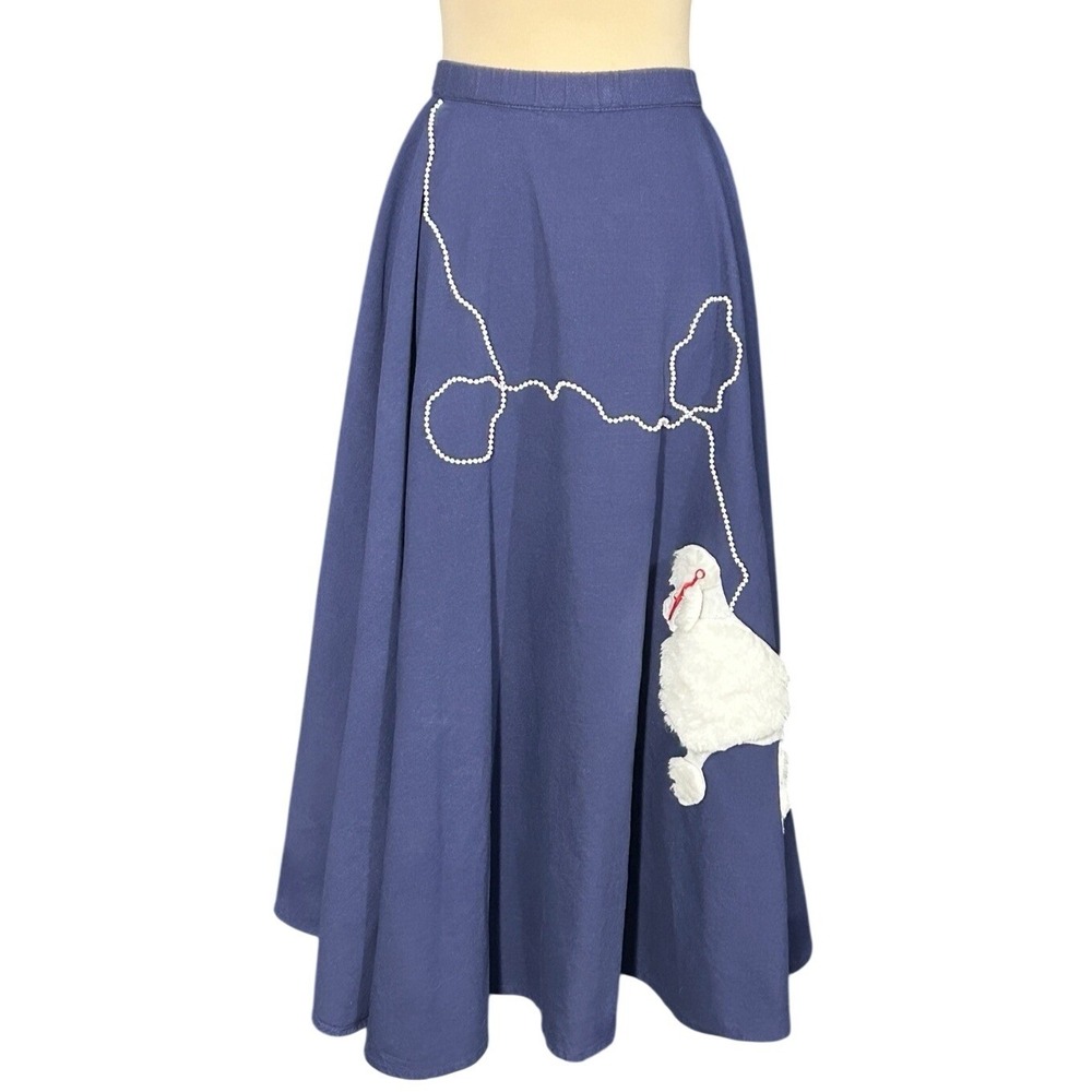 Vintage Blue Poodle Skirt White Poodle Applique 50s Retro Rockabilly Costume L